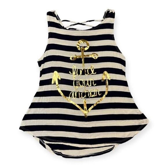 Papaya Navy Blue and White Stripes Find Your Anchor Tank Top Beach Size Medium - Picture 1 of 8